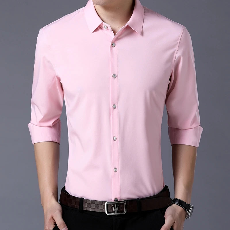 FuturyLuxury men's casual long-sleeved shirt, solid color.