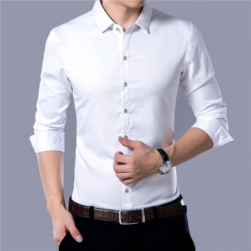 FuturyLuxury men's casual long-sleeved shirt, solid color.
