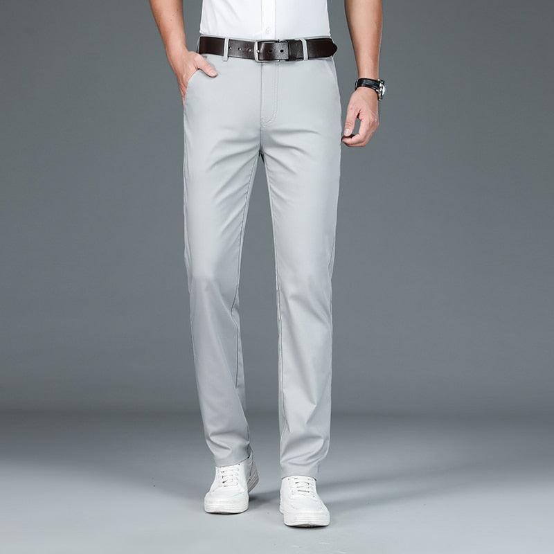 Men's Trousers Summer Thin Business Casual Pants Classic Solid Color Elastic Comfortable Loose Straight Brand Men's Wear