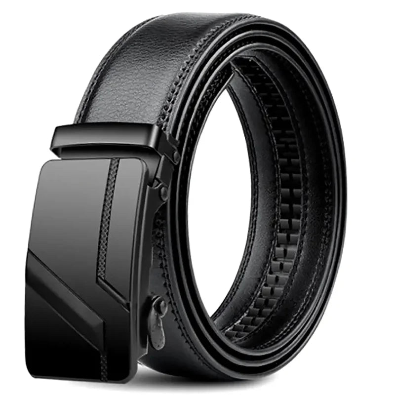 High-quality men's belt, luxury belt, black with automatic buckle for jeans, suit belt.