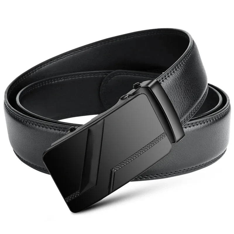 High-quality men's belt, luxury belt, black with automatic buckle for jeans, suit belt.
