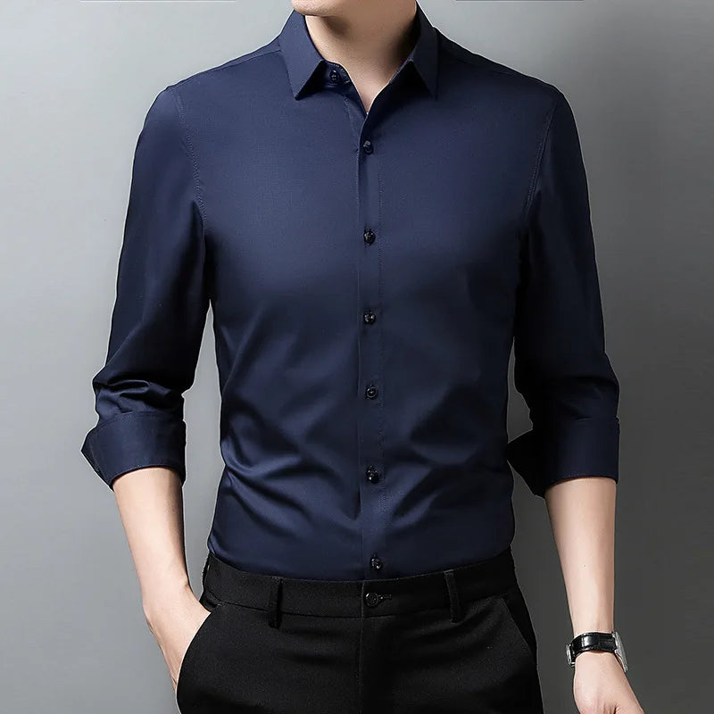 FuturyLuxury men's casual long-sleeved shirt, solid color.