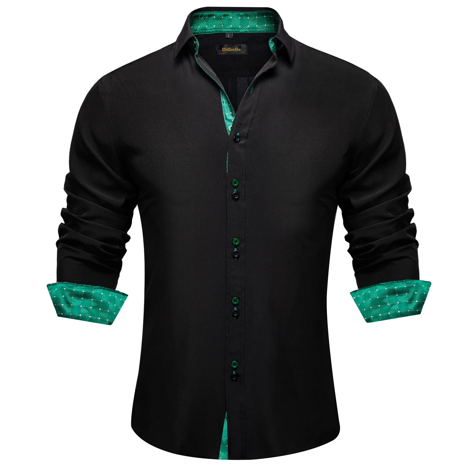 High-quality FuturyLuxury men's dress shirt, black with contrasting red paisley print, button-down collar.