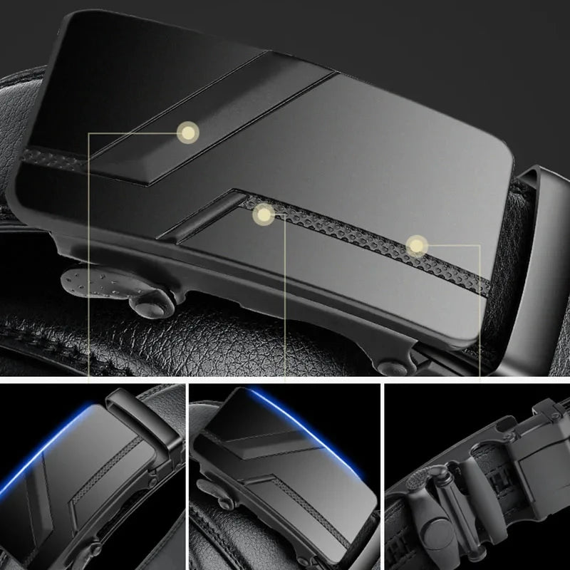 High-quality men's belt, luxury belt, black with automatic buckle for jeans, suit belt.