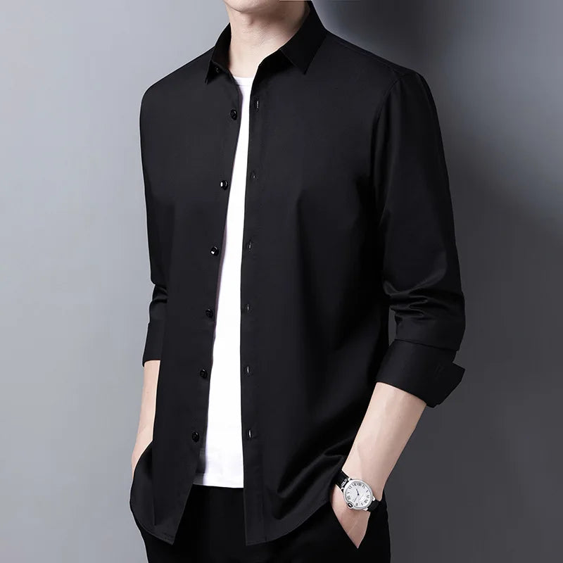 FuturyLuxury men's casual long-sleeved shirt, solid color.