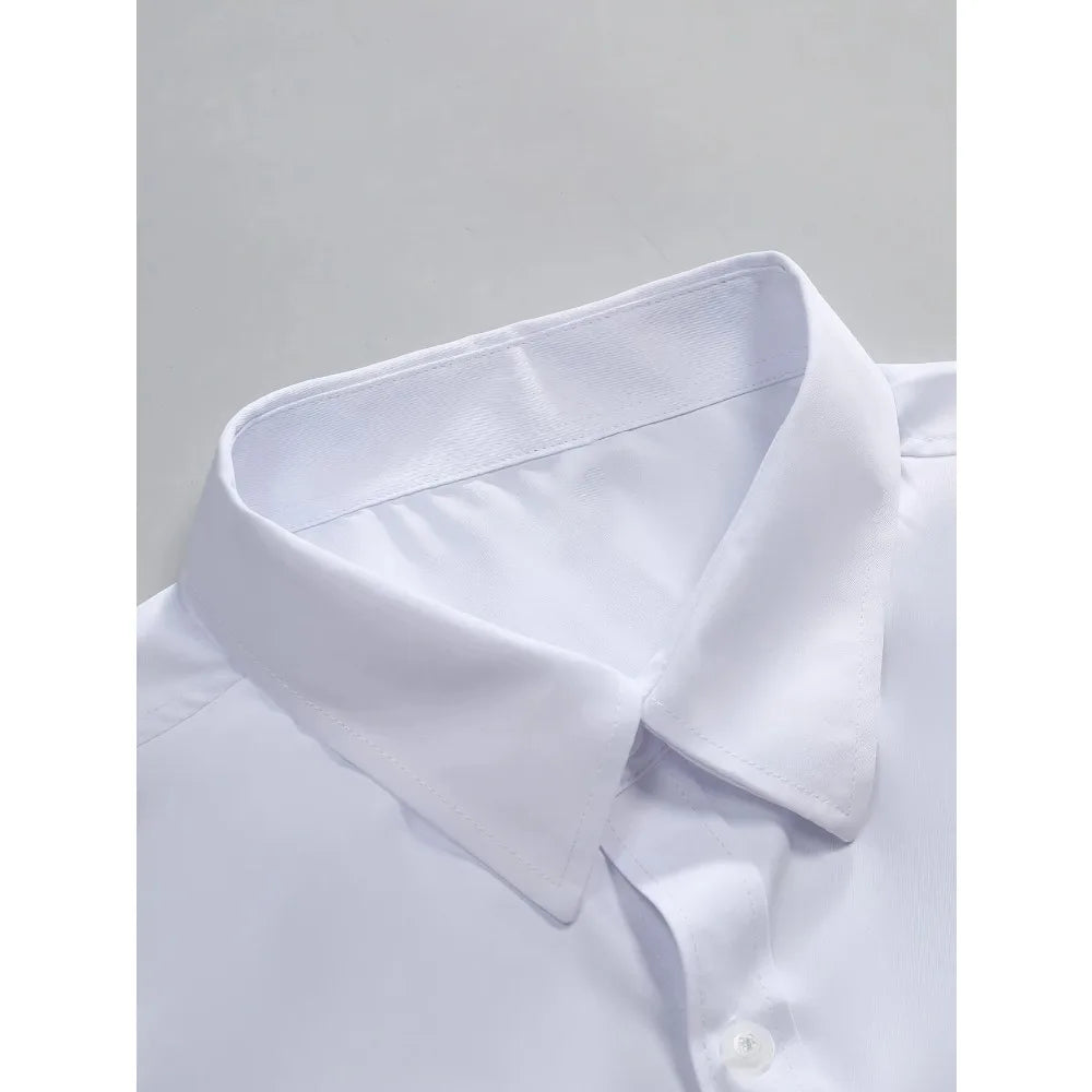 Men's dress shirt, solid color, long sleeves, smart casual style, suitable for all seasons, with elastic waistband.
