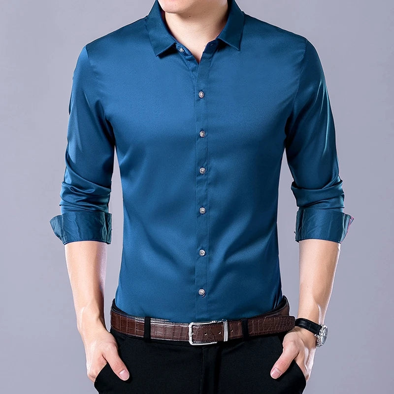 FuturyLuxury men's casual long-sleeved shirt, solid color.