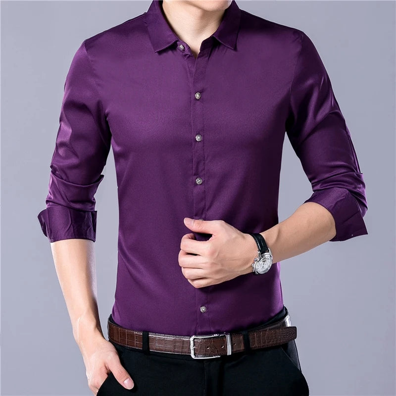 FuturyLuxury men's casual long-sleeved shirt, solid color.