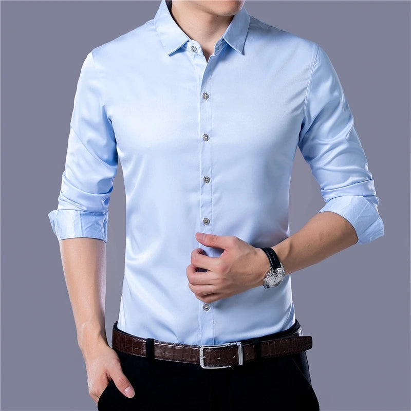 FuturyLuxury men's casual long-sleeved shirt, solid color.