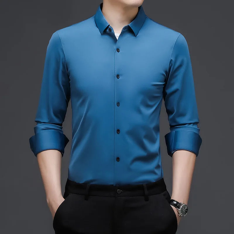 FuturyLuxury men's casual long-sleeved shirt, solid color.
