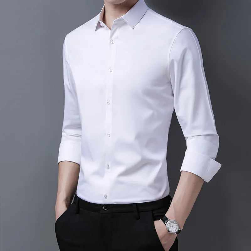 FuturyLuxury men's casual long-sleeved shirt, solid color.